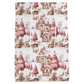 Schattige roze grillig besneeuwd kerstpatroon medium cadeauzakje (Achterkant)