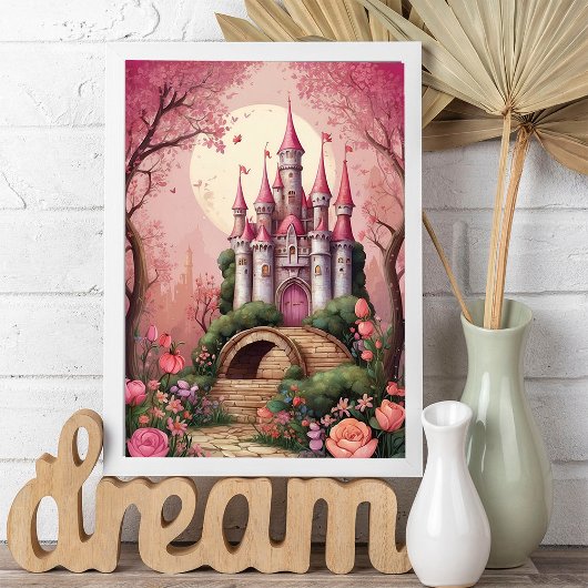 Schattige roze grillige magische fantasy kasteel poster