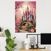 Schattige roze grillige magische fantasy kasteel poster (Thuiskantoor)