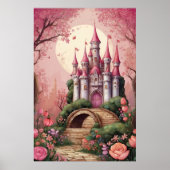 Schattige roze grillige magische fantasy kasteel poster (Voorkant)