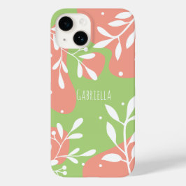 Schattige Roze & Groen Gepersonaliseerde Bloemen Case-Mate iPhone 14 Hoesje
