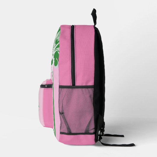 Schattige Roze Groen Preppy Palm Tree Monogram Naa Bedrukte Rugzak (Rechts)