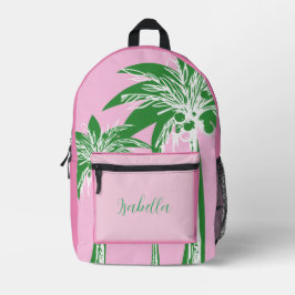 Schattige Roze Groen Preppy Palm Tree Monogram Naa Bedrukte Rugzak