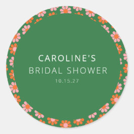 Schattige Roze Groen Retro Flowers Vrijgezellenfee Ronde Sticker