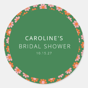 Schattige Roze Groen Retro Flowers Vrijgezellenfee Ronde Sticker