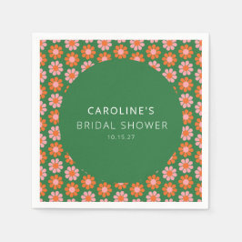 Schattige Roze Groen Retro Flowers Vrijgezellenfee Servet