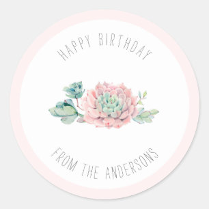 Schattige roze groene vetplanten Happy Birthday Ronde Sticker