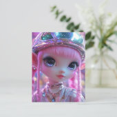 Schattige Roze Haar Grote Ogen Gal Briefkaart (Staand voorkant)