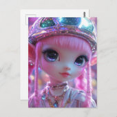 Schattige Roze Haar Grote Ogen Gal Briefkaart (Voorkant / Achterkant)