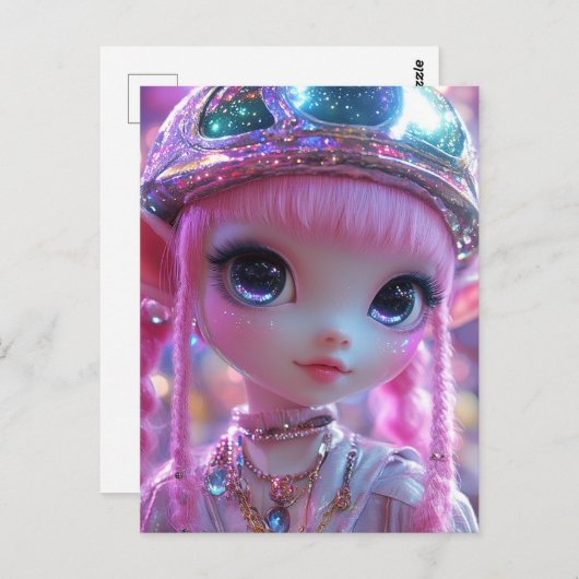 Schattige Roze Haar Grote Ogen Gal Briefkaart (Voorkant / Achterkant)
