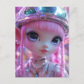Schattige Roze Haar Grote Ogen Gal Briefkaart (Voorkant)