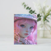 Schattige roze haar meisje briefkaart (Staand voorkant)