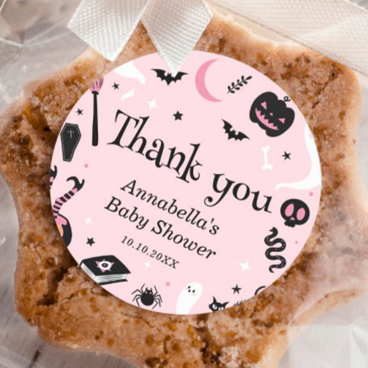 Schattige Roze Halloween Baby shower Bedankt Ronde Sticker