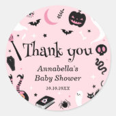 Schattige Roze Halloween Baby shower Bedankt Ronde Sticker (Voorkant)