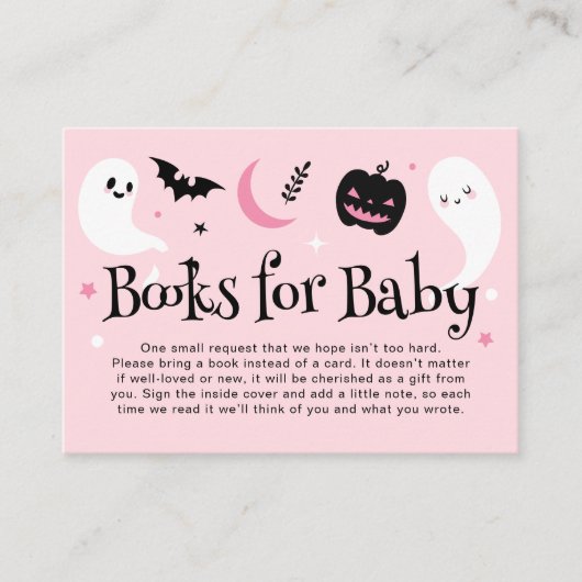 Schattige Roze Halloween Baby shower Boeken voor B Informatiekaartje (Voorkant)