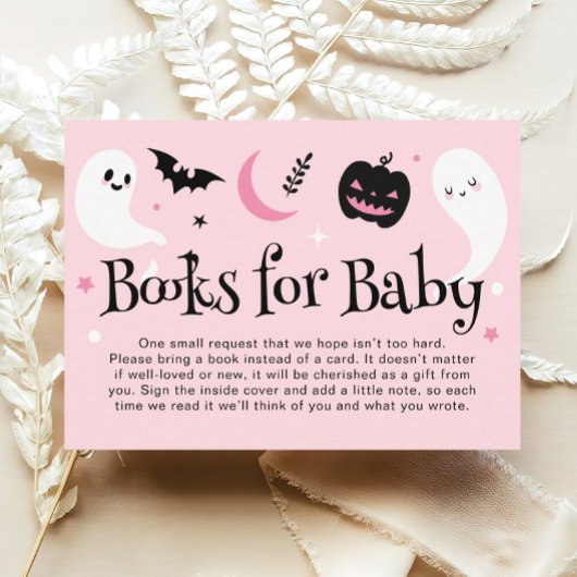 Schattige Roze Halloween Baby shower Boeken voor B Informatiekaartje