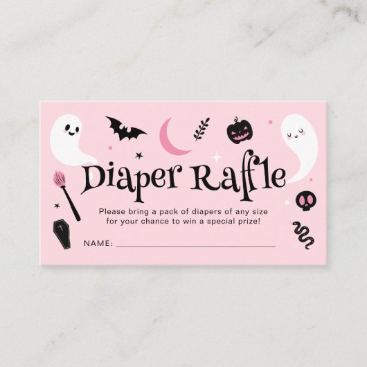 Schattige Roze Halloween Baby shower Luier Raffle Informatiekaartje (Voorkant)