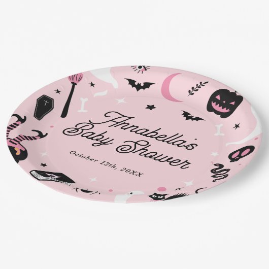 Schattige Roze Halloween Baby shower Papieren Bordje (Gekanteld)