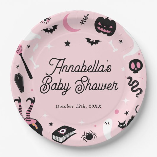 Schattige Roze Halloween Baby shower Papieren Bordje (Voorkant)