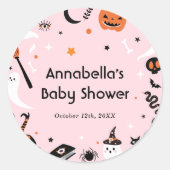 Schattige Roze Halloween Baby shower Ronde Sticker (Voorkant)