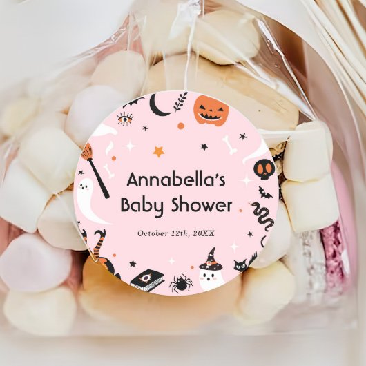 Schattige Roze Halloween Baby shower Ronde Sticker