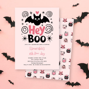 Schattige Roze Halloween Boo Vleermuis Verjaardag Kaart