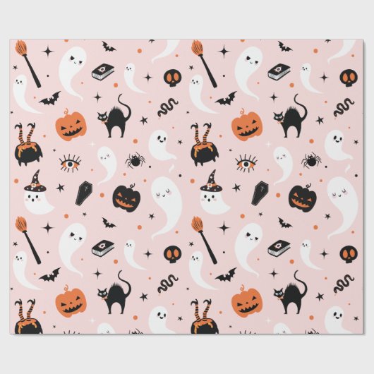Schattige Roze Halloween Cadeaupapier (Vlak)