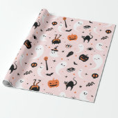 Schattige Roze Halloween Cadeaupapier (Uitgerold)