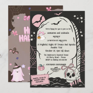 Schattige Roze Halloween Feest Uitnodiging