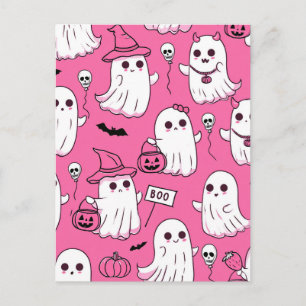 Schattige Roze Halloween Geesten Kawaii Griezelfee Feestdagenkaart