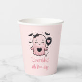 Schattige Roze Halloween Ghost Verjaardagsfeest Papieren Bekers (Voorkant)