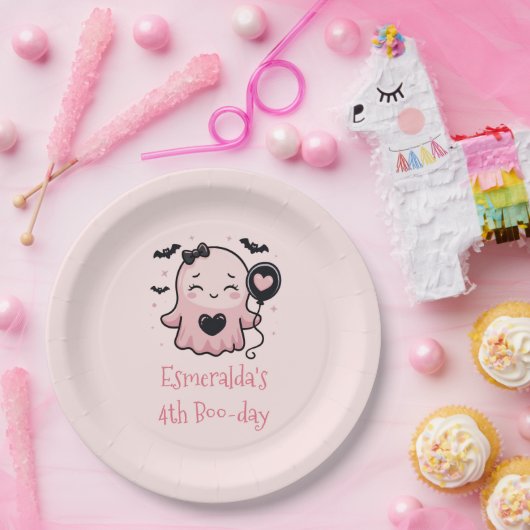 Schattige Roze Halloween Ghost Verjaardagsfeest Papieren Bordje (Feest)