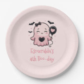 Schattige Roze Halloween Ghost Verjaardagsfeest Papieren Bordje (Voorkant)