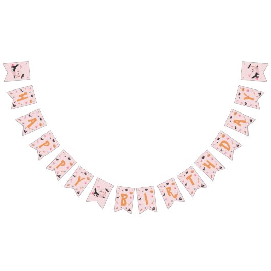 Schattige Roze Halloween Happy Birthday Party Vlaggetjes (Alle)