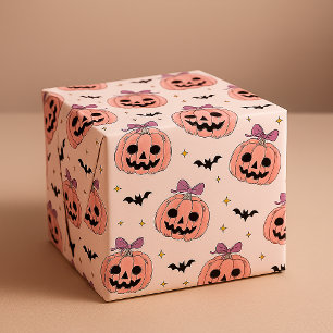 Schattige Roze Halloween Jack-o'-Lanterns & Vleerm Cadeaupapier