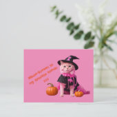 Schattige Roze Halloween Kat pastel Briefkaart (Staand voorkant)