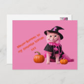 Schattige Roze Halloween Kat pastel Briefkaart (Voorkant / Achterkant)