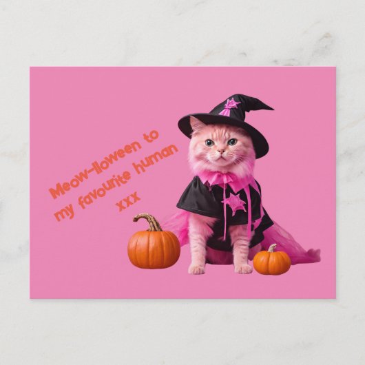 Schattige Roze Halloween Kat pastel Briefkaart (Voorkant)
