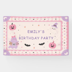 Schattige Roze Halloween Verjaardagsfeestje Spandoek
