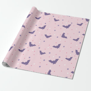 Schattige roze Halloween vleermuispatroon met Polk Cadeaupapier