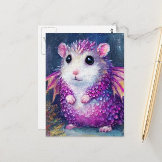 Schattige Roze Hamster Draak Briefkaart (Voorkant / Achterkant in situ)