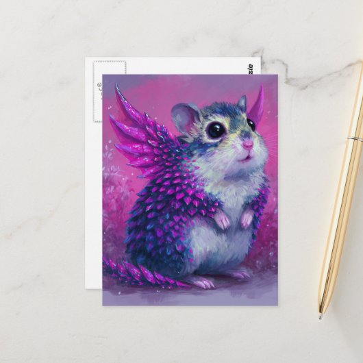Schattige Roze Hamster Draak Briefkaart (Voorkant / Achterkant in situ)
