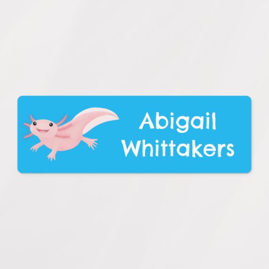 Schattige roze Happy Axolotl gepersonaliseerd Labels (Design 2)