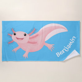 Schattige roze Happy Axolotl gepersonaliseerd Strandlaken