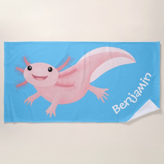 Schattige roze Happy Axolotl gepersonaliseerd Strandlaken (Voorkant)