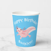 Schattige roze happy axolotl gepersonaliseerde ver papieren bekers (Achterkant)