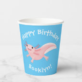Schattige roze happy axolotl gepersonaliseerde ver papieren bekers (Voorkant)