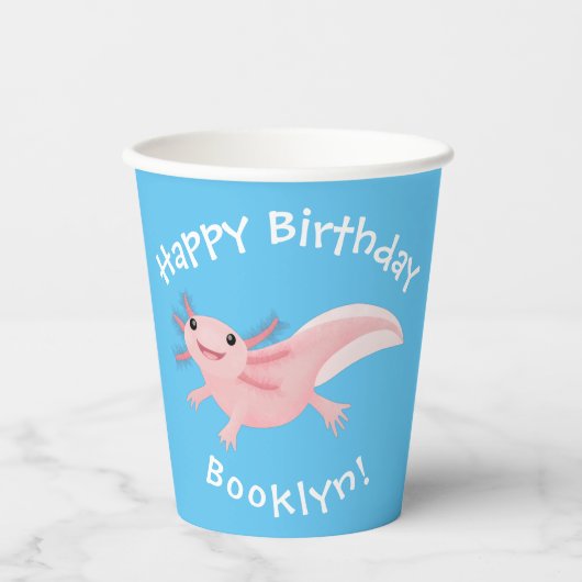 Schattige roze happy axolotl gepersonaliseerde ver papieren bekers (Voorkant)