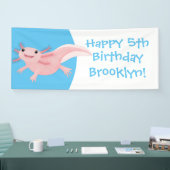 Schattige roze happy axolotl gepersonaliseerde ver spandoek (Beurs)