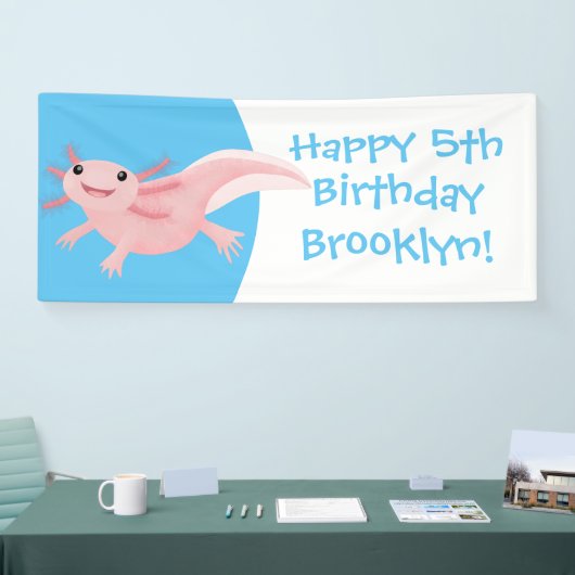 Schattige roze happy axolotl gepersonaliseerde ver spandoek (Beurs)